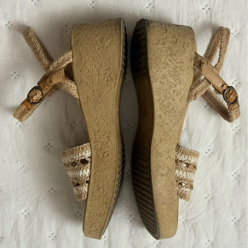 Lower East Side Platform Boho Wedge Straw Weaved Sandals Ankle Straps Size 7.5